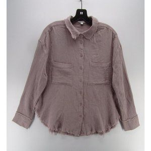 Miou Muse Shirt Small Button Down Fringe Crinkles Pockets Knit *